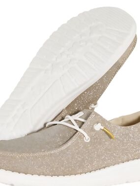 Hey Dude Women's Sparkle Moccasins in Beige with White Sole